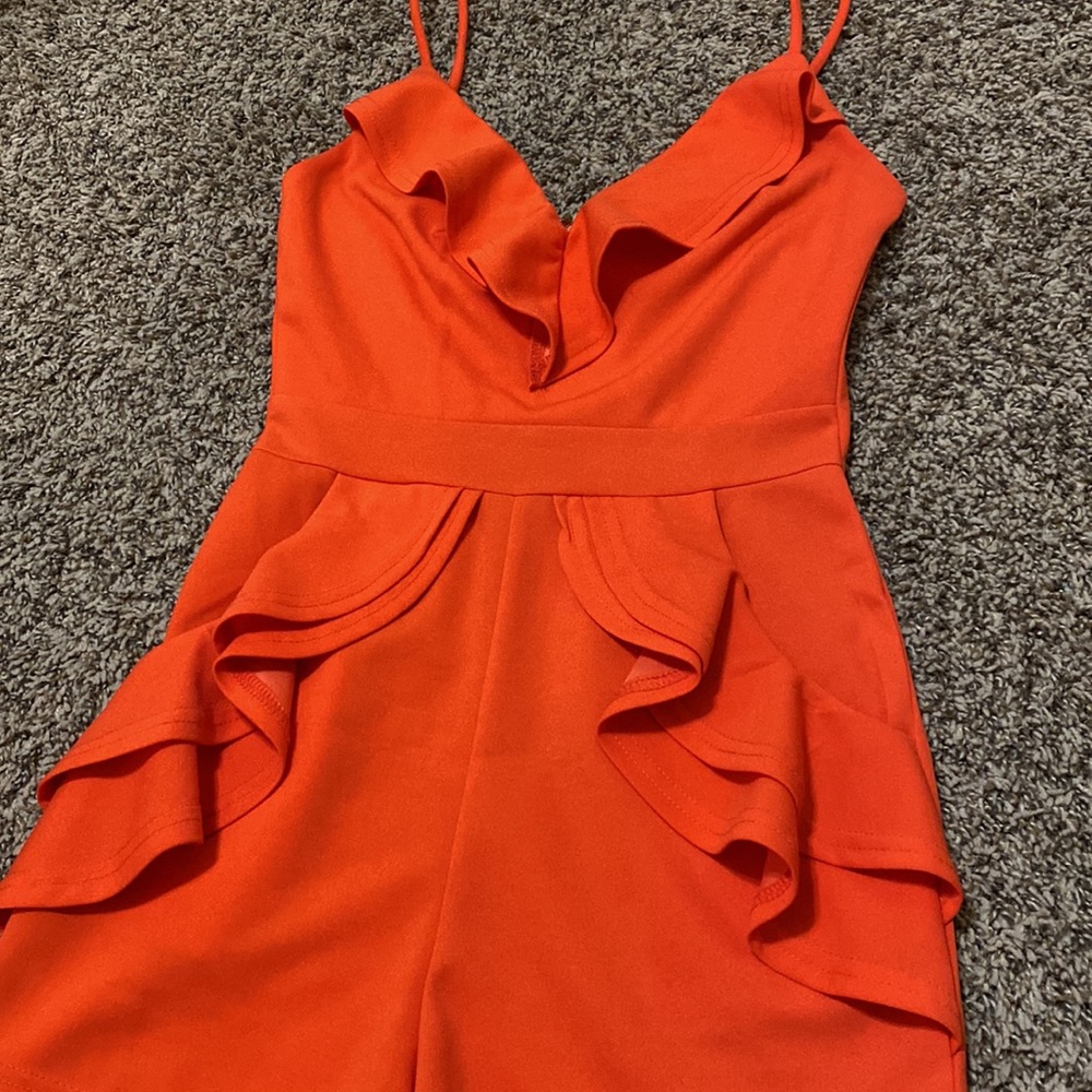 Bright Orange Ruffle Romper - Picture 2 of 4